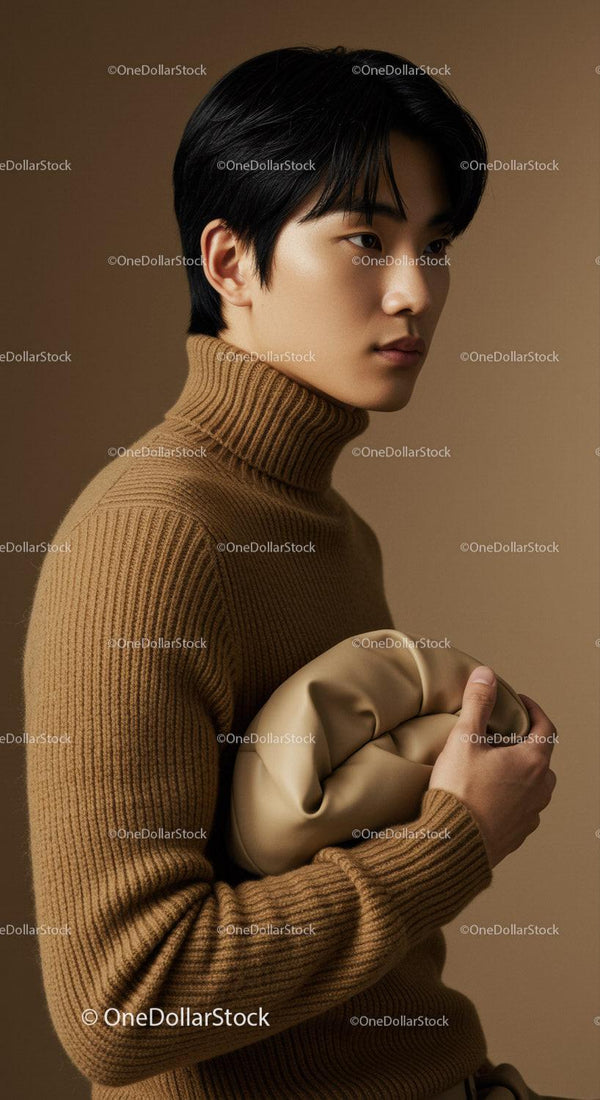 Elegant Male Portrait in Styleful Turtleneck Sweater with Neutral Background