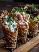 Crispy Waffle Cones Filled with Fresh Herb and Cheese Spreads