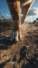Close-Up of Dog Paws Running on Dusty Dirt Path in Outdoor Scene