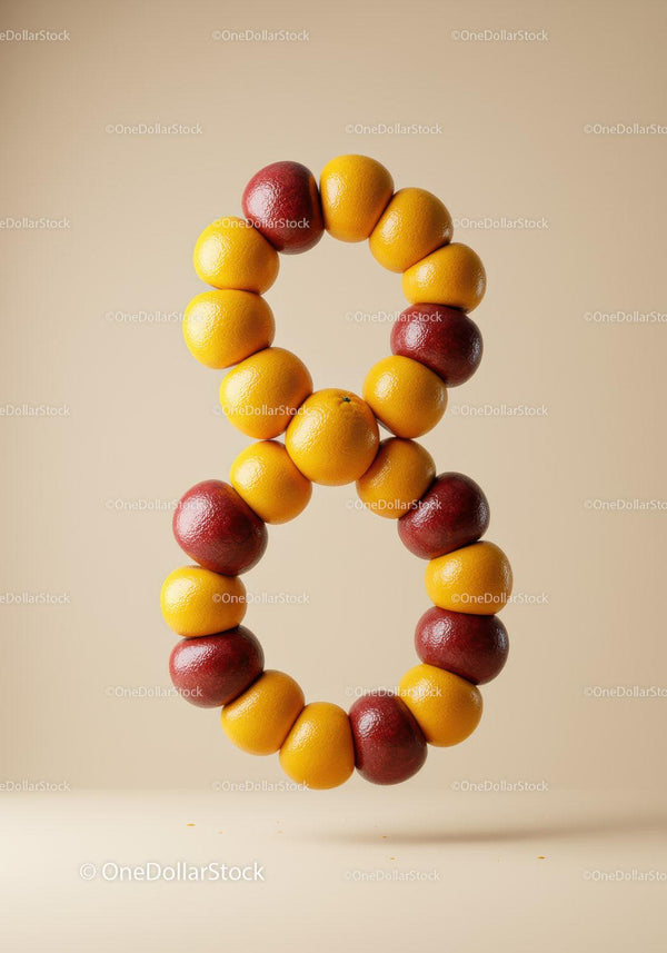 Floating citrus fruits arranged in number eight shape