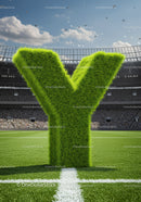 Large Grass Letter Y on Soccer Field in Stadium