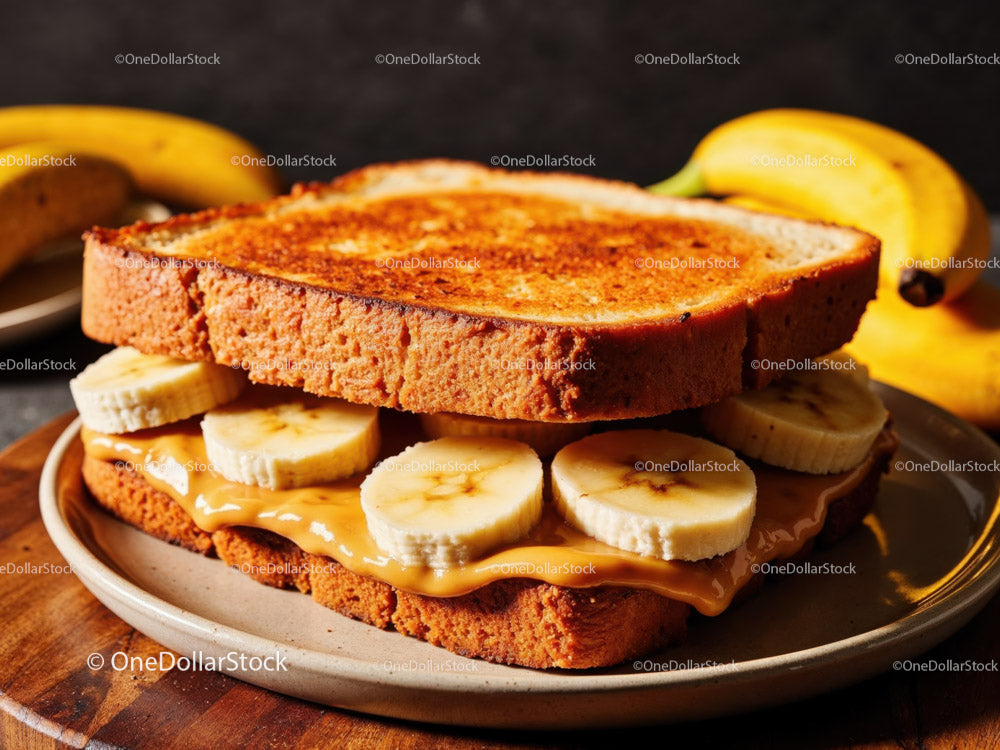 Banana and Peanut Butter Grilled Sandwich in a Rustic Plate