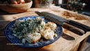 Fresh Boiled Egg with Herb Garnish on Rustic Wooden Kitchen Counter