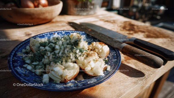 Fresh Boiled Egg with Herb Garnish on Rustic Wooden Kitchen Counter