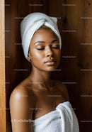 Relaxing Woman in Spa Towel with Serene Expression and Skincare