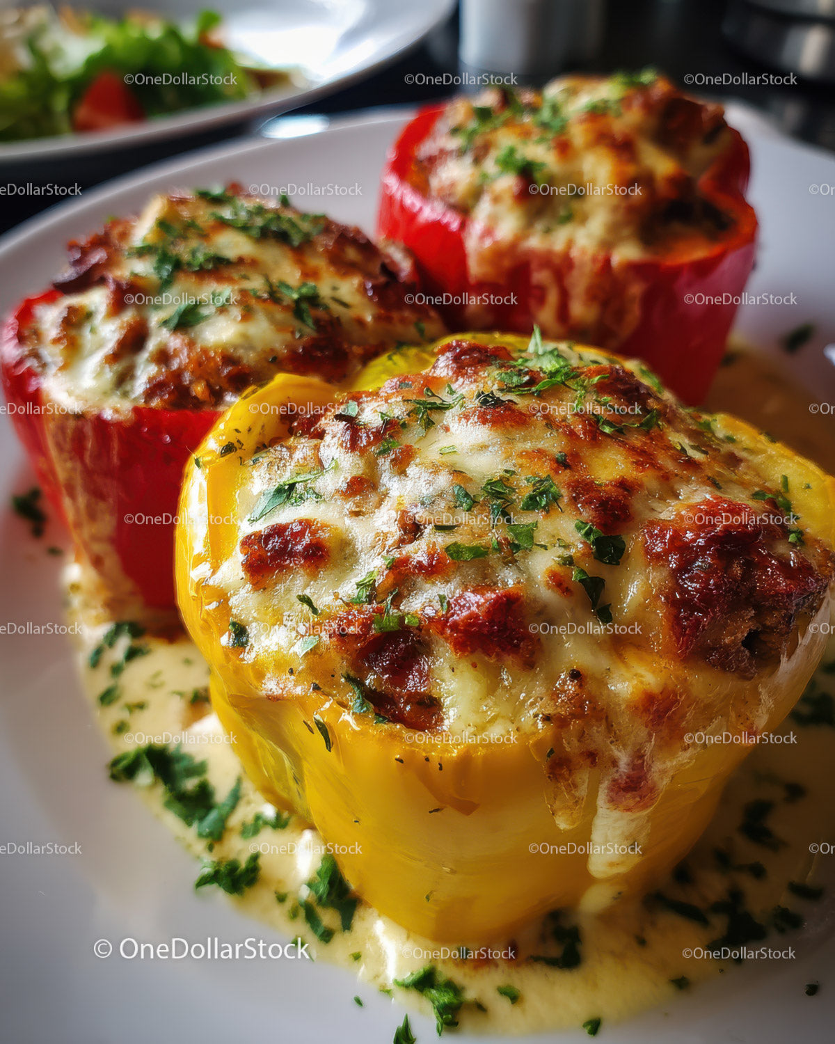 Colorful Baked Stuffed Bell Peppers with Herbs and Cheese