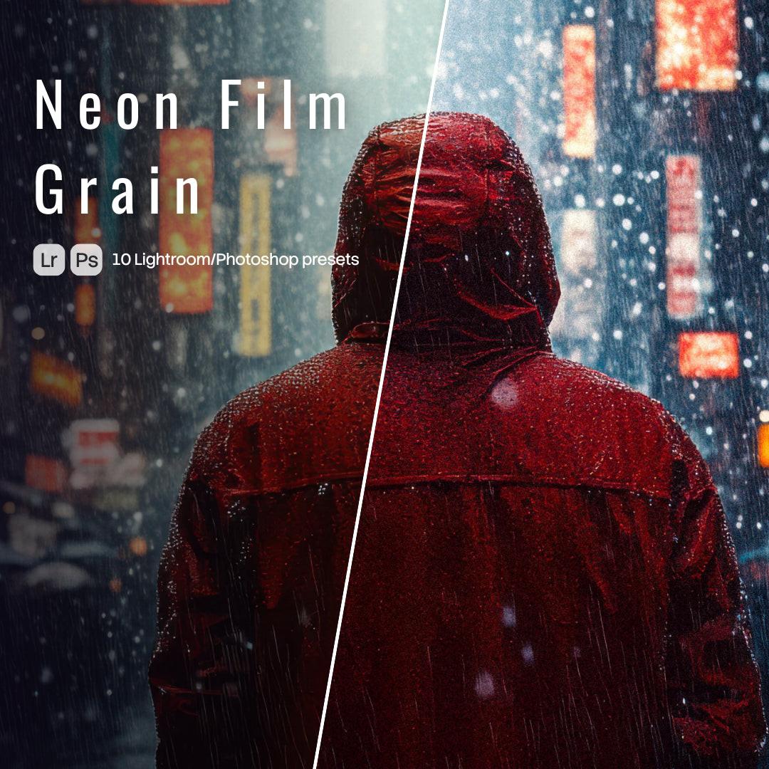 Neon Film Grain Lightroom presets cover preview