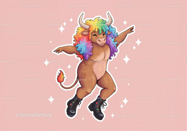 Dancing Bull With Rainbow Hair And Boots