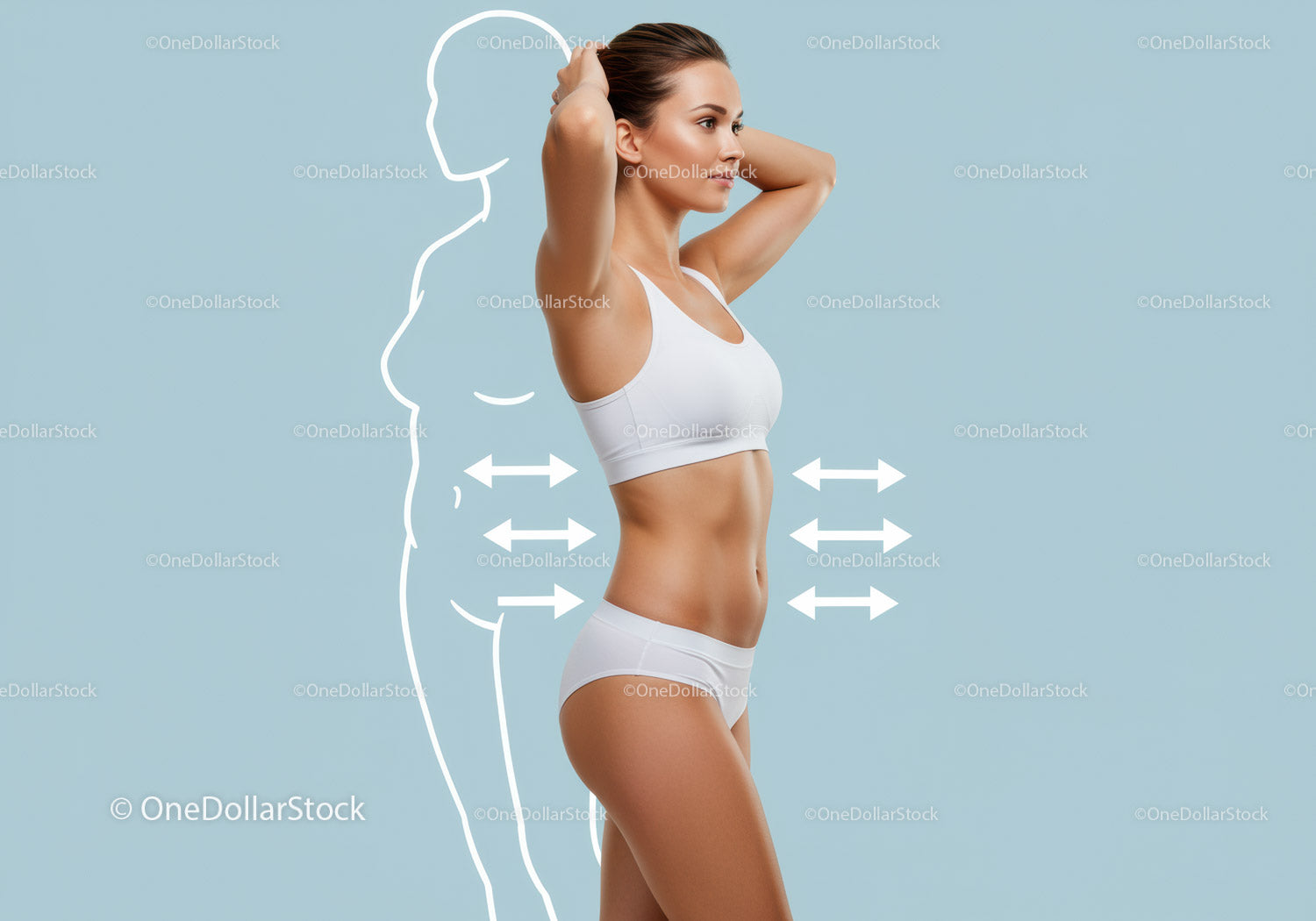 Fitness Model Demonstrating Body Measurement and Wellness in Active Lifestyle