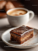 Chocolate Cake and Cappuccino in Cozy Coffee Shop Scene