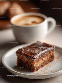 Chocolate Cake and Cappuccino in Cozy Coffee Shop Scene