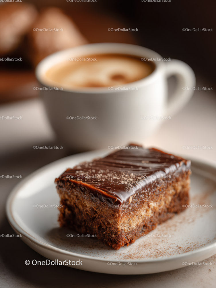 Chocolate Cake and Cappuccino in Cozy Coffee Shop Scene