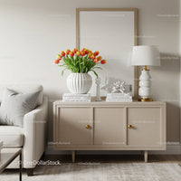 Elegant Orange Tulip Flower Arrangement in White Vase for Modern Interior