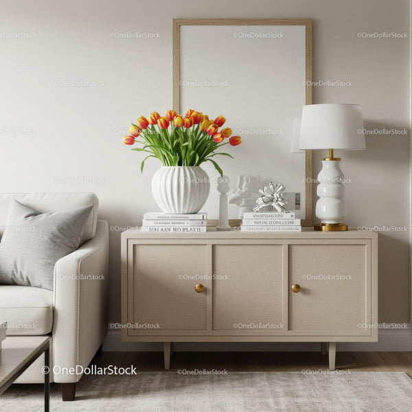Elegant Orange Tulip Flower Arrangement in White Vase for Modern Interior
