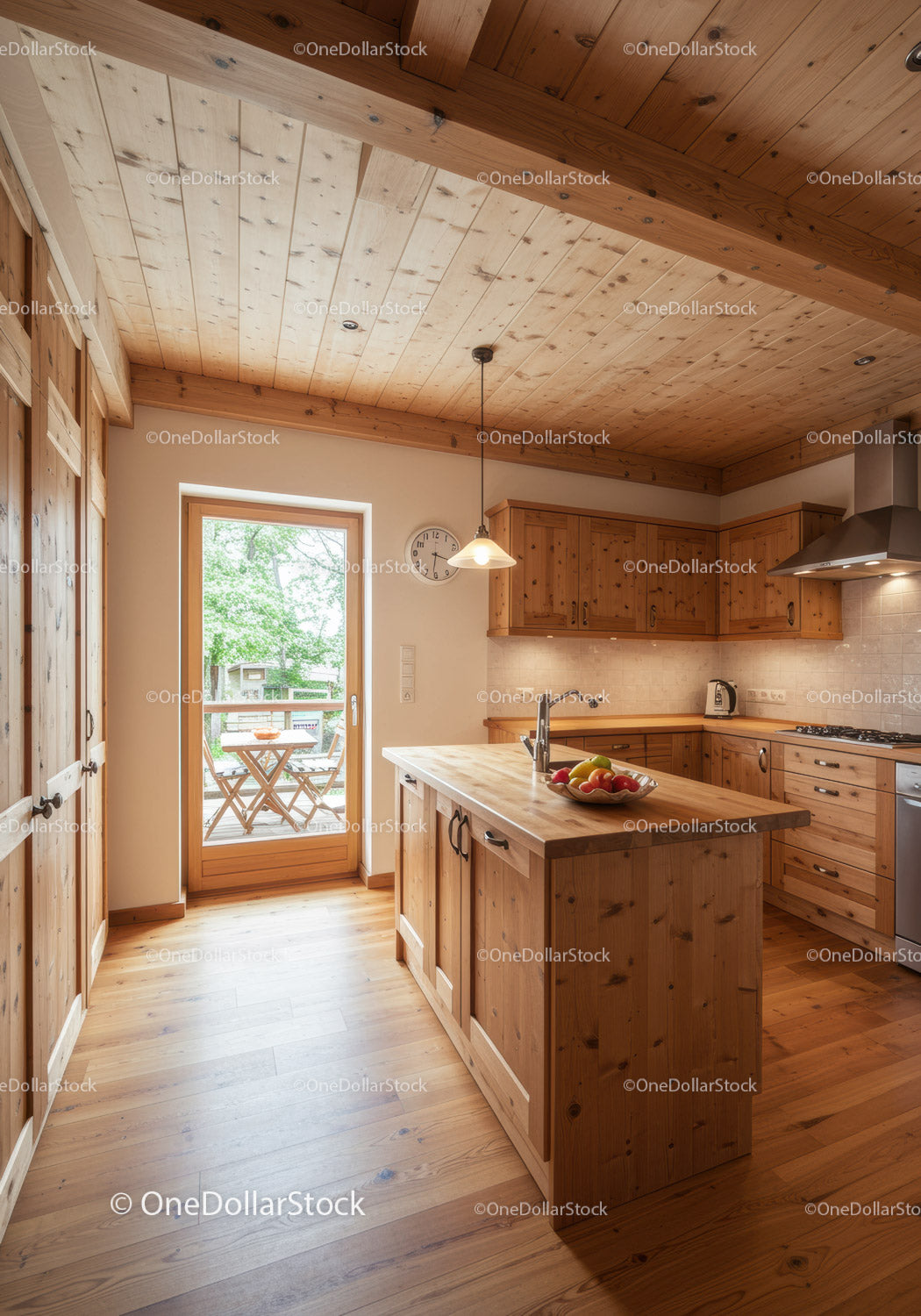 Rustic Wooden Kitchen with Modern Appliances and Bright Interior