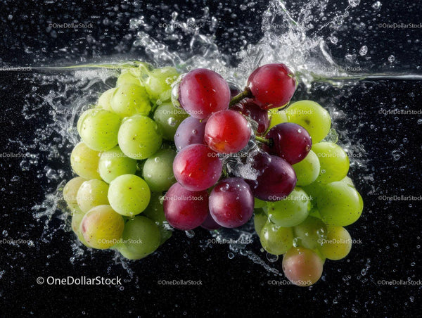 Fresh Green and Red Grape Bunch with Water Splash