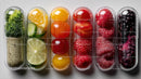 Assorted Fruit Jellies in Clear Glass Bottles with Vibrant Colors
