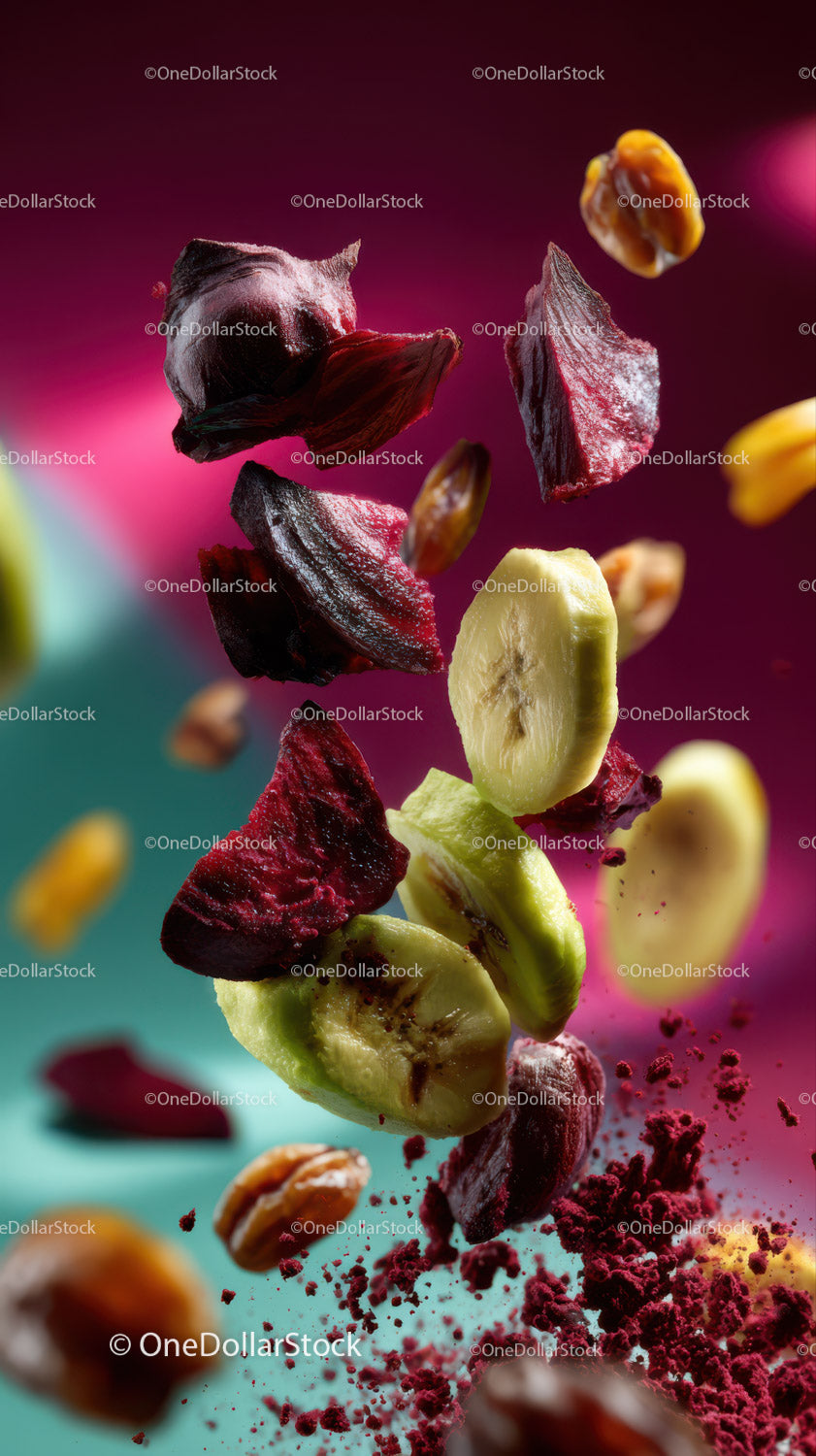 Colorful Assortment of Fruit and Nuts in Dynamic Composition