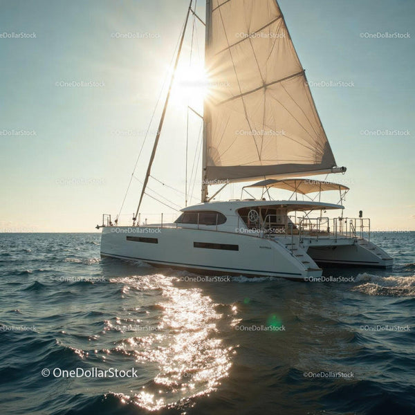 Luxury Sailing Yacht with Large Sails on Bright Ocean Scene