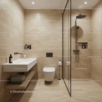 Elegant Modern Bathroom with Walk-In Shower and Beige Tiles