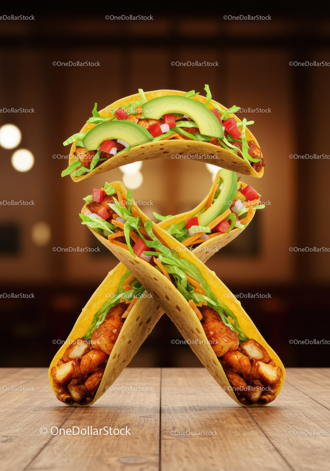 Stack of chicken tacos with fresh vegetables and avocado