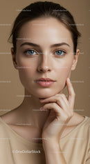 Close-Up Portrait of a Young Woman with Blue Eyes and Clear Skin
