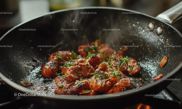 Stir-Fried Chicken with Herbs in a Sizzling Pan
