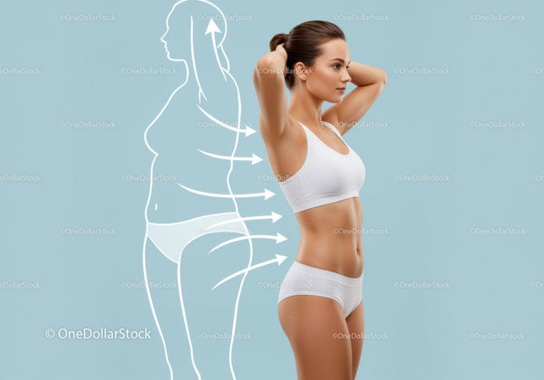 Kobieta Rozciągająca Ramiona Pokazująca Kontury Ciała z Diagramem Fitness