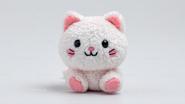 Soft Plush White Cat Toy With Pink Details