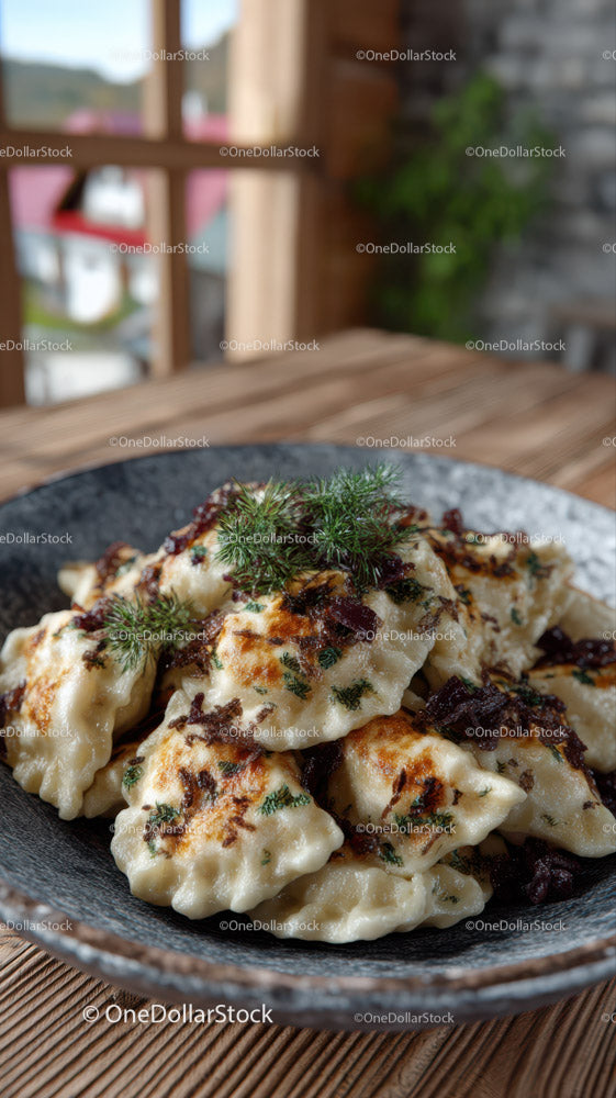 Crispy Pan-Fried Dumplings with Savory Filling and Herbs
