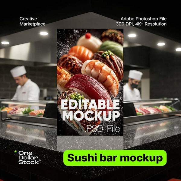 Edytowalny szyld sushi baru z pokazem świeżych nigiri