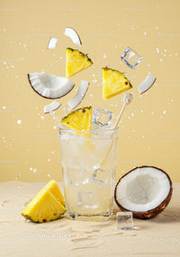 Refreshing Pineapple Coconut Drink with Ice Splash