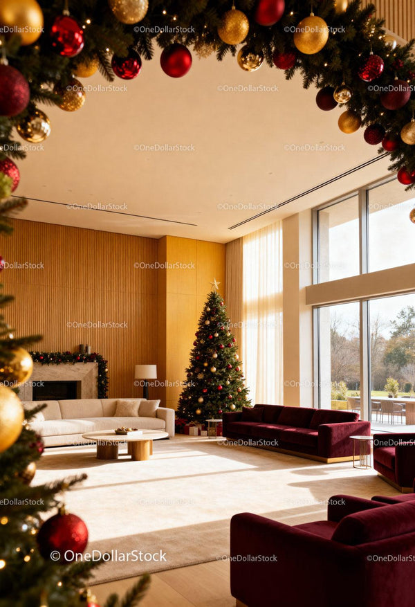 Modern Living Room with Festive Christmas Decorations