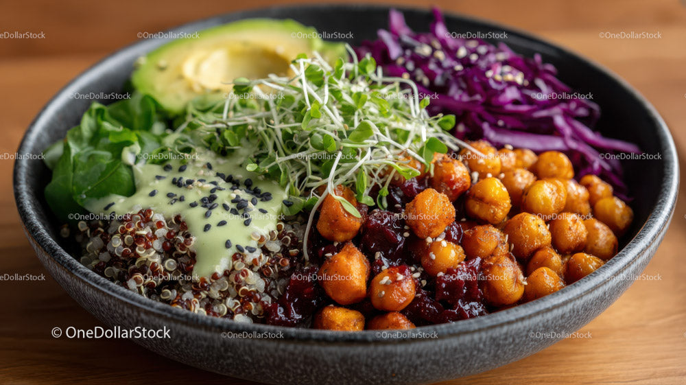 Colorful Plant-Based Bowl with Chickpeas Quinoa and Veggies