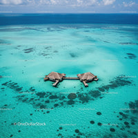 Overwater Bungalows in Turquoise Ocean with Scenic Tropical View