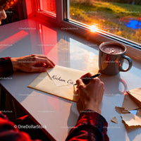 Person Writing Love Letter at Window During Sunset