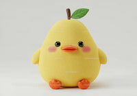 Yellow Plush Duck Toy with Green Leaf and Orange Beak