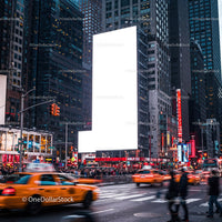 Busy New York City Street with Yellow Taxis and Skyscrapers