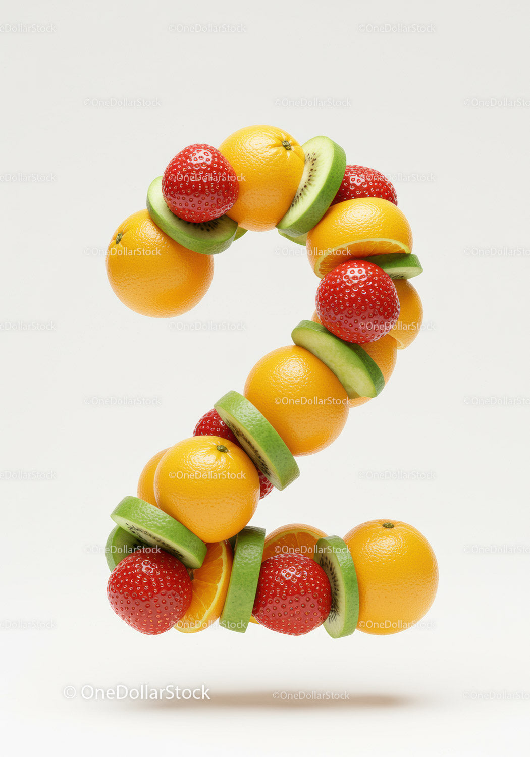 Number two made of fresh oranges kiwi and strawberries