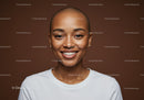 Smiling Black Woman with Short Hair and Freckles in Studio Portrait