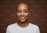 Smiling Black Woman with Short Hair and Freckles in Studio Portrait