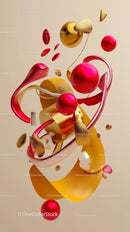 Vibrant Abstract 3D Shapes with Gold and Pink Accents for Modern Art