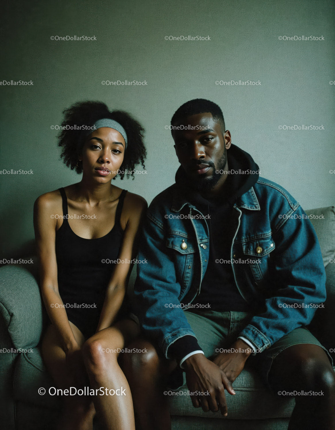 Young Stylish Couple Sitting on Couch in Modern Indoor Scene