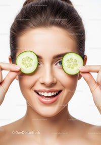 Young Woman with Cucumber Slices on Eyes for Beauty and Skin Rejuvenation