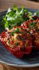 Stuffed Red Bell Peppers with Melted Cheese and Parsley