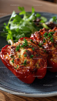 Stuffed Red Bell Peppers with Melted Cheese and Parsley