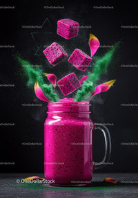 Vibrant Dragon Fruit Smoothie in Glass Jar with Splash