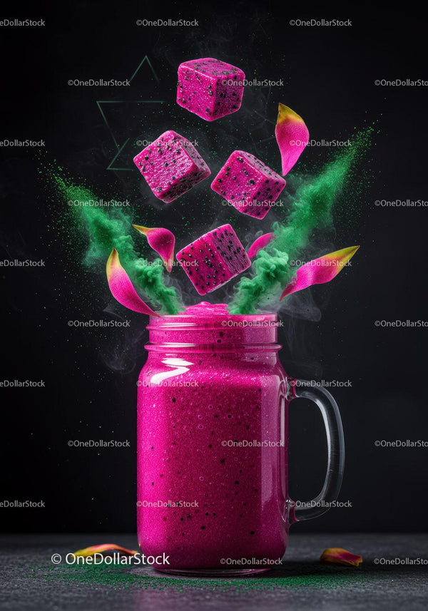 Vibrant Dragon Fruit Smoothie in Glass Jar with Splash