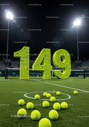 Tennis Balls Forming 149 on Court Under Night Lights