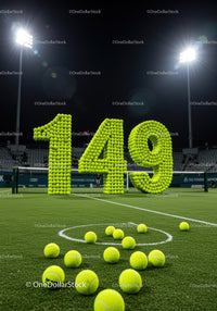 Tennis Balls Forming 149 on Court Under Night Lights